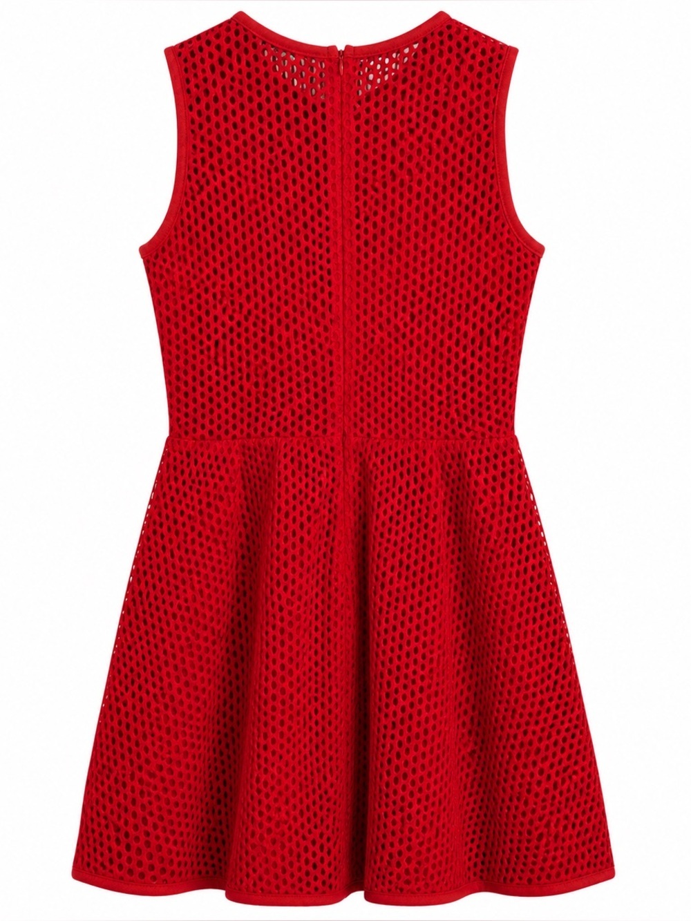 Sandro Paris Red Mesh Dress Size 2 Sleeveless Fit & Flare Perforated Midi Dress - Picture 3 of 4